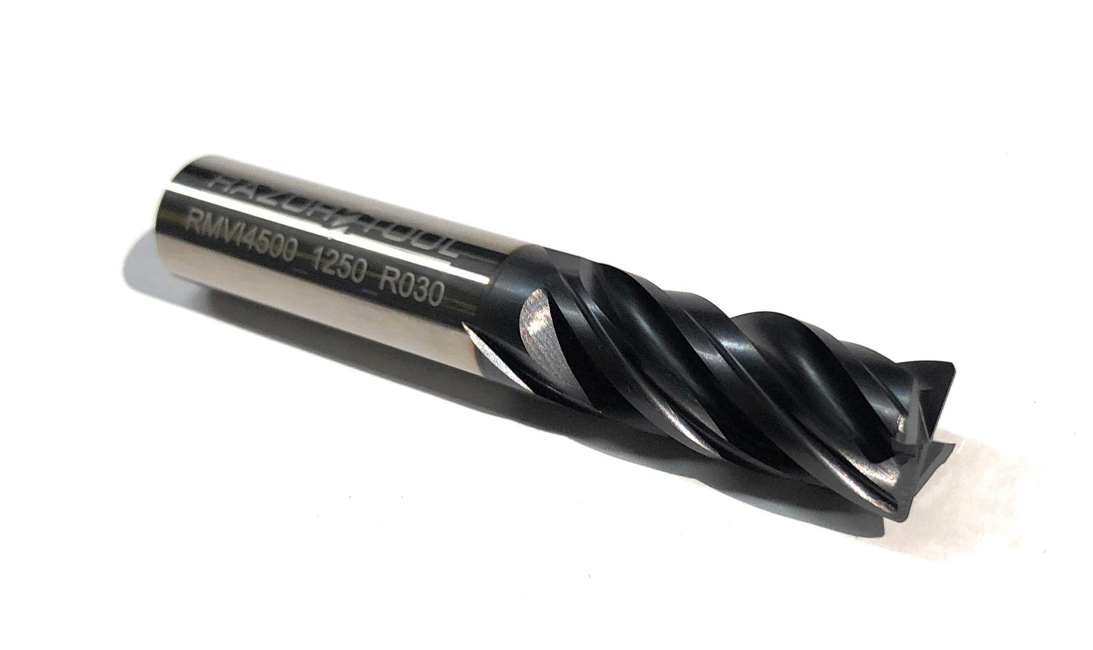 Razor Tool 1/2” Dia 4 Flute Carbide End Mill 1.25” Length of Cut, Corner Radius .030”