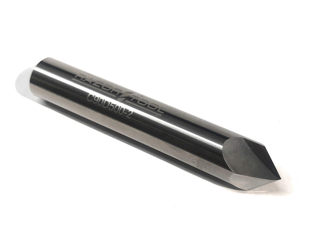 Razor Tool 3/4” Dia 2 Flute 90 Degree Carbide Chamfer Cutter 3/8” LOC 3" Long